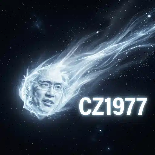 A stylized space-themed graphic showing a glowing portrait of a man's face dissolving into a cosmic trail, with the text "CZ1977" displayed prominently in white.