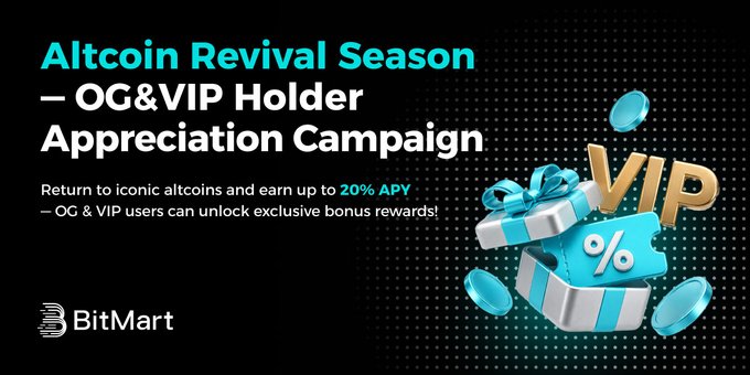 The image features a banner promoting an Altcoin Revival Season campaign, which offers a chance for users to earn more with selected Earn products and access exclusive rewards reserved for their most loyal users. The text on the banner highlights that VIP users who deposit either Bitcoin or Ethereum can receive trading fee vouchers as well as bonus rewards from the campaign.