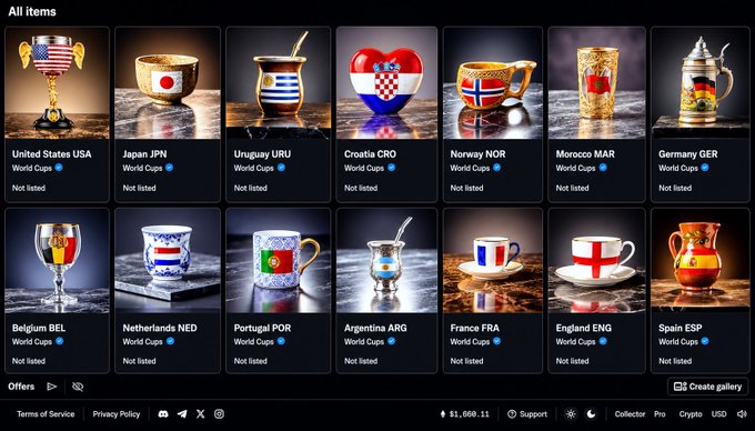 The image shows a selection of items including cups from different countries. The majority are cups with varying colors and patterns, but there's also a single cup that stands out due to its design. In the center of the screen, there is an open website displaying a list of items for sale. This includes a diverse array of cups, each possibly representing different regions or cultures. It seems like someone has gathered these items from various places and organized them into an online marketplace where people can browse and purchase unique pieces to add to their collections.
