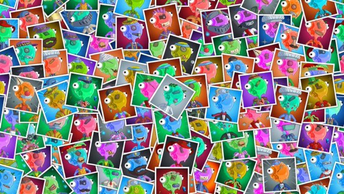 A collage of numerous colorful cartoon polar bear NFT artwork images scattered and overlapping across the frame.
