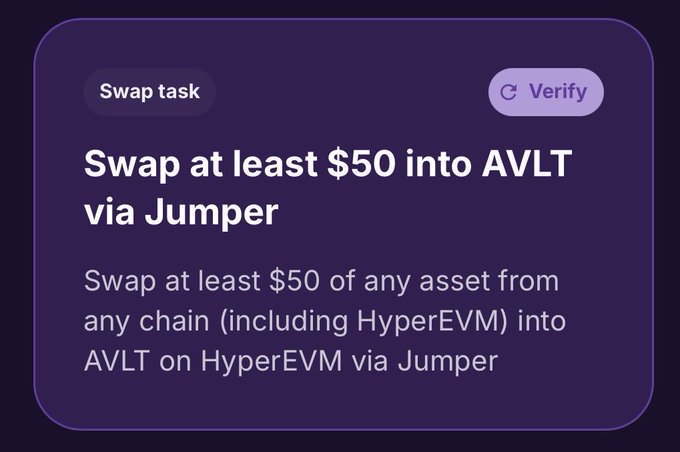In the image, there are two separate pieces of information displayed next to each other with a purple background and white text. The first piece of information presents an offer for users looking to swap $50 into AVLT through Jumper. It states that those who participate in this transaction will receive rewards equal to $22500 in USDC. 
The second piece of information provides details on the process. It says that by swapping $50 worth of any asset from AVL via Jumper, users can earn boosted yield and access a rewards pool. The rewards are currently available for use through Altura's rewards campaign, which ends June 16th. This offer appears to target users who may have invested in Bitcoin but now wish to trade it into another cryptocurrency.