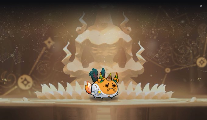 A digital illustration featuring a small cartoon creature with flames on its head sitting on a lotus pedestal in front of a glowing, ghostly figure.