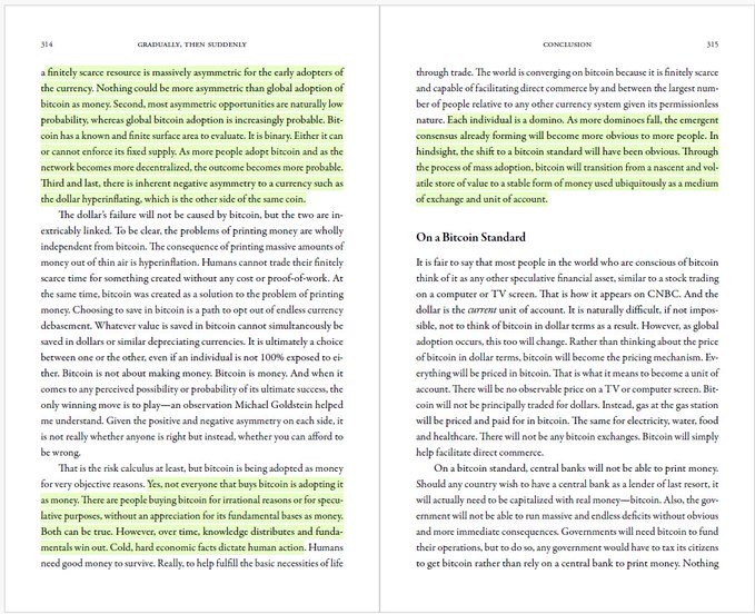 The image shows two pages from a book titled "Bitcoin: The Bitcoin Capitalist's Guide". One page displays a green text box, while the other has black text. Both pages are open to the same section of the book that discusses Bitcoin as an investment opportunity.