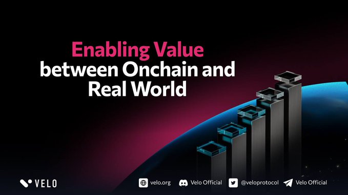The image features a poster with a purple background, featuring a series of stacked cubes against a black background. The text on the poster reads "Enabling Value between Onchain and Real World". This message emphasizes the importance of value transfer within the blockchain ecosystem and how it can be applied to real-world scenarios.