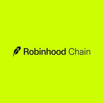 A bright green logo for 'Robinhood Chain' featuring a small black feather icon next to the text.