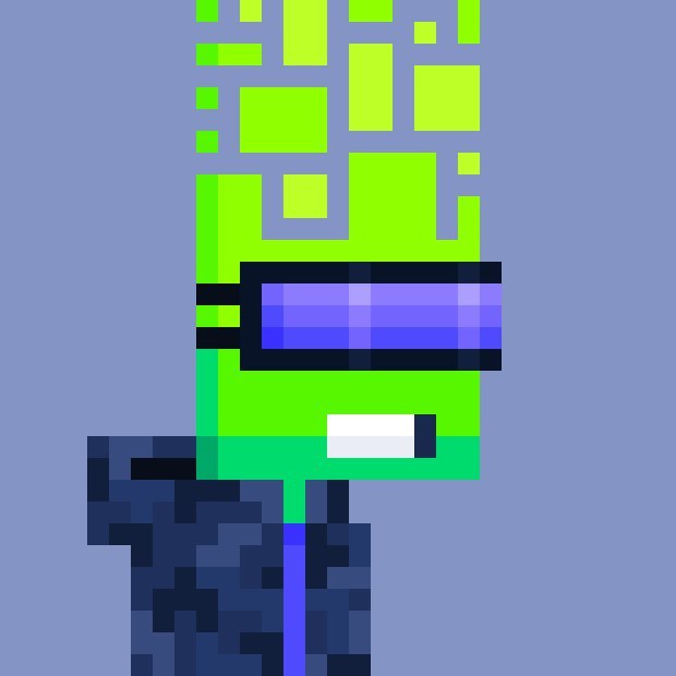 A Minecraft-style pixel art rendering of a character resembling Reptile from the Mortal Kombat video game series, featuring green skin and a blue mask.