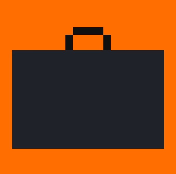 A simple dark gray briefcase icon centered on a bright orange background, symbolizing "business" or "getting to work." The post is urging followers to quickly act on a live NFT mint link, and the briefcase visually reinforces the call to "smash it" and get down to business.