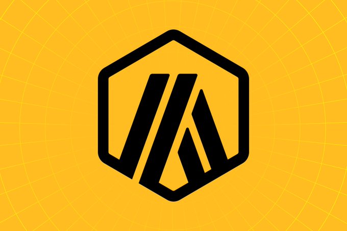 The image features an abstract logo consisting of three vertical lines intersecting each other within a hexagon shape. The logo is set against a yellow background with a black border. The text "Arbitrum was recognized as one of the Top 10 Blockchains and Protocols" is written below the logo, indicating that Arbitrum has been listed among the top ten most recognized blockchain platforms in the cryptocurrency world.