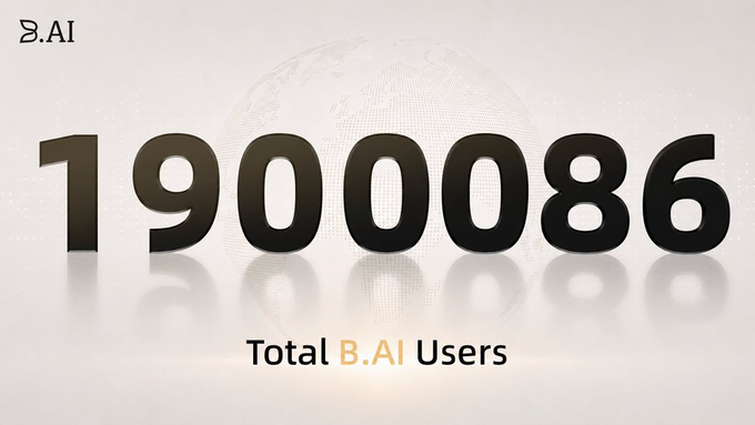 The image shows a large number "1900006" written in black text against a white background. The caption below the image reads, "Over 1.9 million users have chosen B.AI, and the Agent economy era is accelerating towards us As artificial intelligence continues to evolve, people's expectations for AI platforms are also rising steadily."