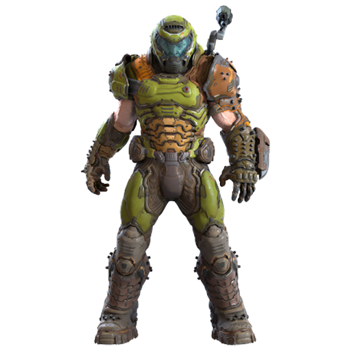 The image depicts Doomguy, the iconic protagonist from the Doom video game franchise, clad in his signature green and brown power armor with a helmet featuring a glowing blue visor. This visual ties directly to the post announcing the tokenization of Doomguy on the Solana blockchain, with the contract address "Enxsp9TkQ1ZbDsC5rEAKJqZ6zTBiRVuQxns9GvyPdguy" ending in "dguy" as a nod to the character.