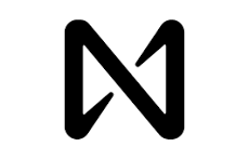 A black and white logo featuring a stylized letter 'N' with angular geometric design.