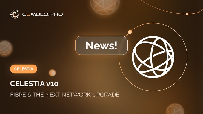 A dark orange promotional graphic from CUMULO.PRO announces 'News!' with the 'CELESTIA v10' tag and the subtitle 'FIBRE & THE NEXT NETWORK UPGRADE,' accompanied by a white geometric globe logo.