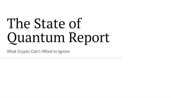The image shows a white background with black text that reads "The State of Quantum Report" at the top. Below this title, there are two lines of text discussing the concept of quantum pressure and its relation to Bitcoin's real test of neutrality. The main focus is on how these ideas connect to the post about what crypto can't ignore.