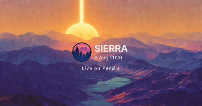 A promotional graphic for 'SIERRA' dated 6 Aug 2026, featuring a mountain sunset scene with the text 'Live on Pendle' beneath the Sierra logo.