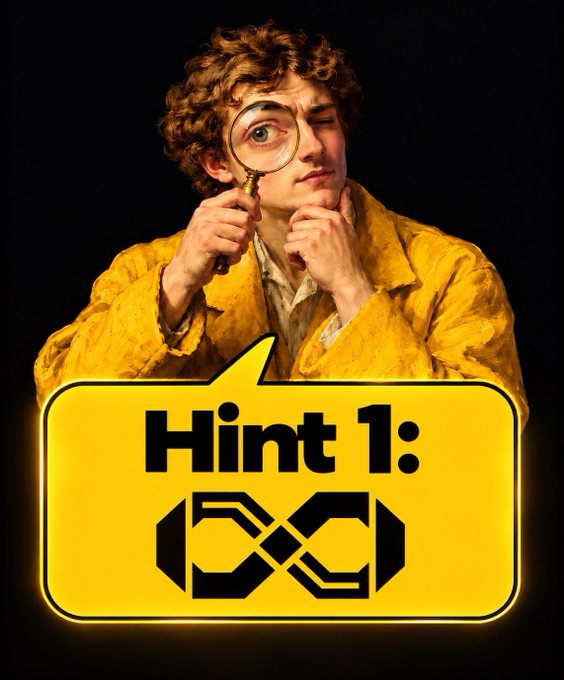 A promotional image of a curly-haired man in a yellow shirt holding a magnifying glass to his eye, with a yellow speech bubble reading 'Hint 1: CEX.'