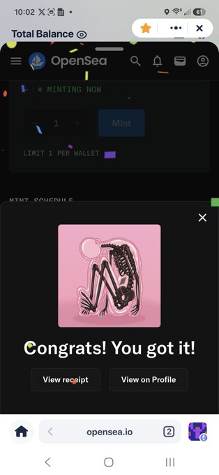 The image shows a phone screen displaying an app called Minted, which is related to the post about cooking. The user has received a message congratulating them on their success at the game "Cooks" and inviting them to view their profile.
