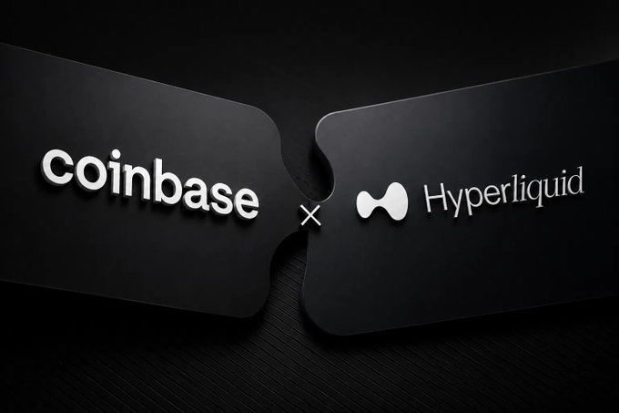 The image presents a promotional photo of two black rectangular pieces placed side by side, with white text on them that reads "Coinbase X Hyper Liquid". The texts are quite large compared to the size of the pieces they are attached to. One piece appears smaller than the other, and it is sitting on top of a table or desk background.