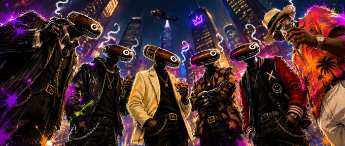 A vibrant, stylized illustration shows a group of figures with camera-like heads smoking cigars against a neon-lit cityscape, fitting the post's theme of a crypto project ($CIGR) blending real-world assets (Cuban cigars) with meme culture.
