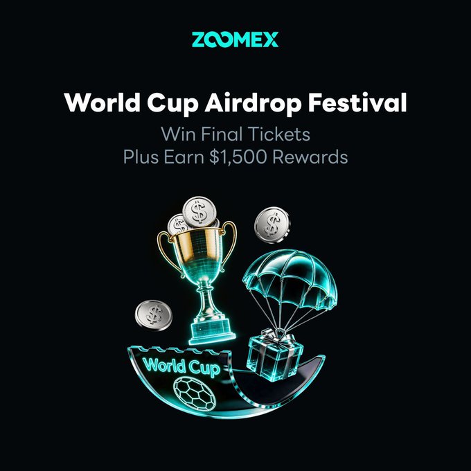 The image features an advertisement for the World Cup Airdrop Festival, promoting prizes such as air mattresses and trophies based on the festival's results at the World Cup. A prize of $1,000 can be won if a specific goal or achievement is achieved within a certain timeframe. Another $50 deposit is rewarded if more than 100,000 spectators attend the event. The post suggests that this could also apply to other competitions, like the FIFA World Cup, where fans have won VIP access passes for free flights in exchange for their attendance during the games.