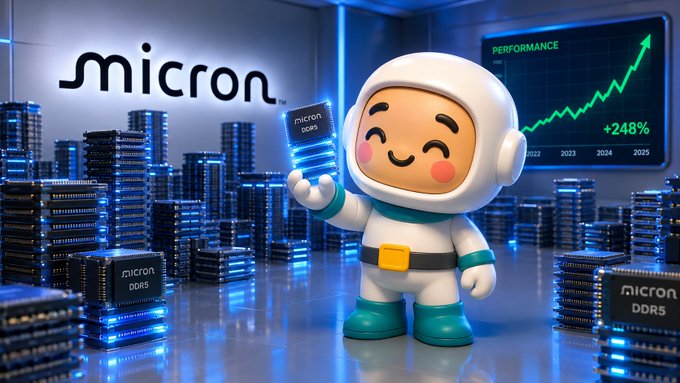 The image features a small figurine wearing a white and blue suit, holding a piece of technology (a chip) as if presenting or showcasing it. The figurine also has a name tag that reads "Micro." It seems like this cute, cartoon-like character is promoting a product, possibly related to microprocessors, in the image.