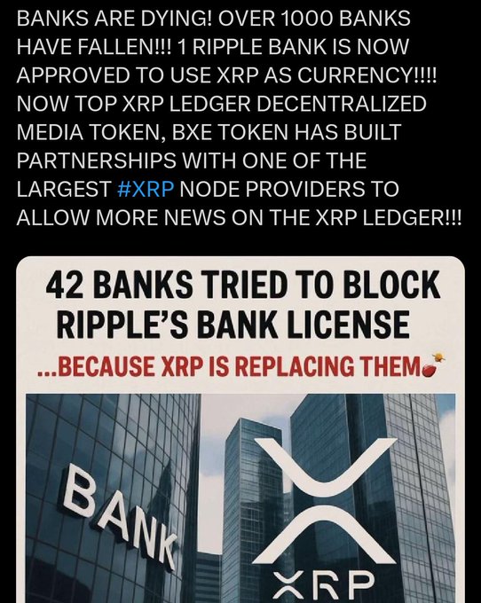 The image features a poster for an article about Ripple cryptocurrency, which has been approved by banks as currency. The poster includes text that says "42 BANKS Tried to block Ripple's bank license", indicating that some banks have decided not to accept Ripple cryptocurrency. This could be due to concerns about the currency or its use in banking operations.