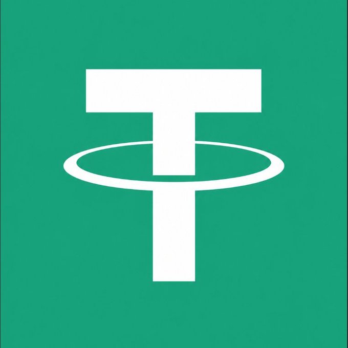 The image displays the white Tether (USDT) logo—a stylized "T" with an encircling ring—against a green background, visually representing the news that Tether's USDT stablecoin is set to launch on the Bitcoin network this month.