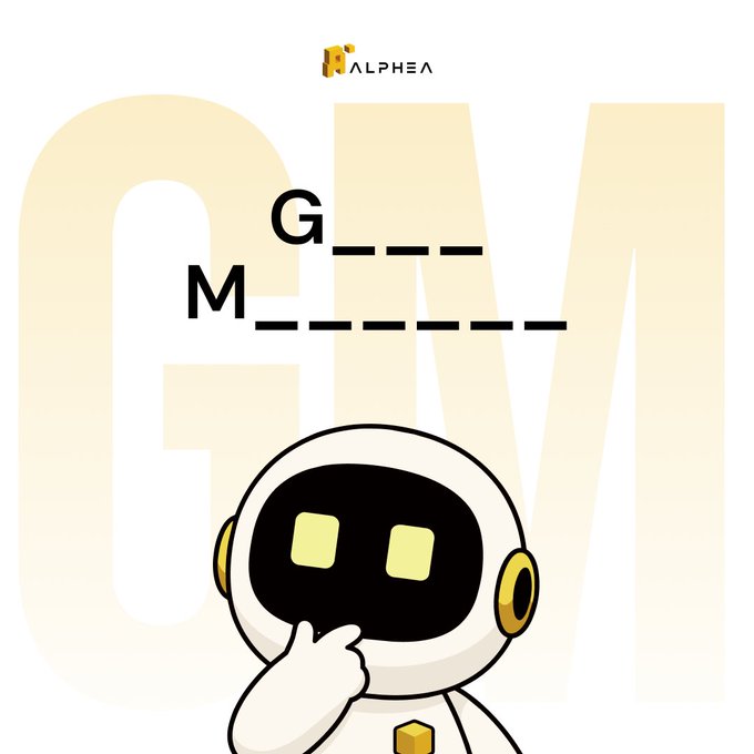 A cute robot character poses thoughtfully below the large letters "GM" with "G _ _ _" and "M _ _ _ _ _" shown as fill-in-the-blank clues, visually posing the question of what "GM" stands for as featured in the accompanying post.