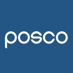 The image shows the white "POSCO" logo centered on a solid blue background, representing the South Korean steel and trade giant mentioned in the post about tokenizing real trade receivables on the Avalanche blockchain.