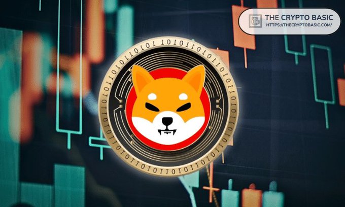An image of a Shiba Inu cryptocurrency coin against a stock chart background, branded with 'THE CRYPTO BASIC' and 'HTTPS://THECRYPTOBASIC.COM/'.