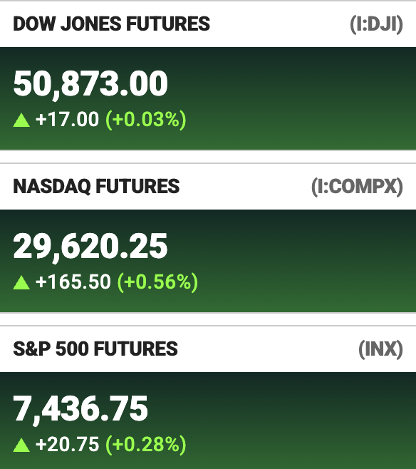 The image displays a financial information dashboard with various stock data, including stock prices and forecasts. In the center of the screen, there are three different graphs representing the performance of three stocks over time (indicated by the green bars). The first graph shows the price trend for an index like the Dow Jones Futures. The other two graphs show different stock prices or forecasts. 

The text in the image seems to be part of a larger discussion about specific stock market events, such as the bull's eye bid in the post that says "Bullas bidding pre-market". This suggests that the viewer might be interested in analyzing and understanding the performance of these stocks using financial data from the dashboard.