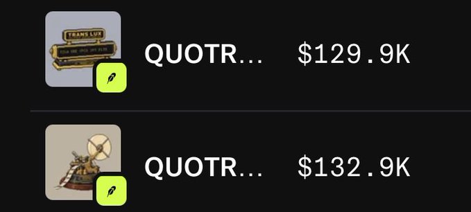 The image shows two NFT sales on the Robinhood chain for $129.9K and $132.9K, directly supporting the post's claim of substantial NFT sales.
