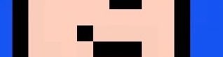 A pixelated, abstract scene featuring tan and peach tones with black block shapes, framed by blue and black vertical borders.