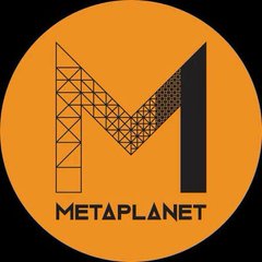 The image features an orange circular logo with a stylized black letter "M" designed in a triangular lattice pattern, with the text "METAPLANET" displayed beneath it, which relates to the post about Metaplanet's Bitcoin acquisition strategy and its growing BTC holdings of approximately 44,000.