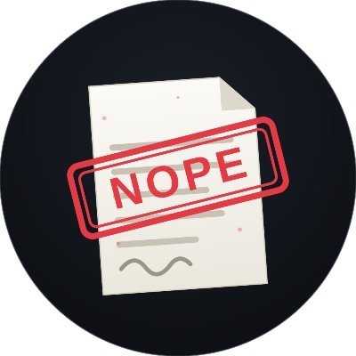 A document stamped with a red "NOPE" seal, reinforcing the post's theme that the $NOPE Solana memecoin proudly delivers on its promise of nothing—no roadmap, no utility, just honest transparency.
