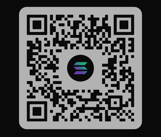 The image features a black and white QR code that displays a green "S" logo, possibly representing the Solana cryptocurrency. The code is square-shaped with a grid of squares surrounding the logo. The text "Can someone give me Solana?" is also present in the image. This could be an advertisement or promotional material related to the Solana community or cryptocurrency.