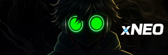 Digital artwork of an anime-style character with glowing green headphones and circular green eyes in a dark setting, with "xNEO" text on the right.
