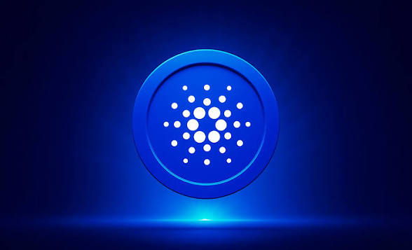 A blue circular icon with a dot pattern resembling the Cardano cryptocurrency logo against a blue background.
