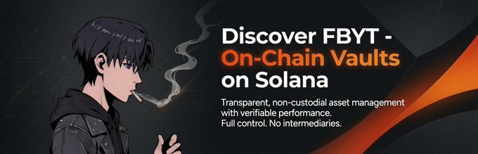 The image features an advertisement for a cryptocurrency called FBYT. The advertisement includes a cartoon depiction of a person smoking a cigarette while holding a cell phone. The text on the advertisement highlights the transparency and control aspects of using non-custodial asset management solutions, such as those offered by Solana. The post also mentions that there is an update available for the FBYT platform to enhance its transparency and control features further.