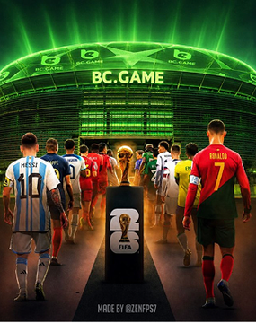 The image features a group of soccer players walking towards a stadium with a large trophy displayed at the entrance. The players are wearing their team uniforms, indicating that they have just won the World Cup. The trophy is placed prominently in front of the stadium, drawing attention to the achievement. The text on the post congratulates the winning team and encourages viewers to share the image on social media or tag it with a relevant hashtag for further engagement.