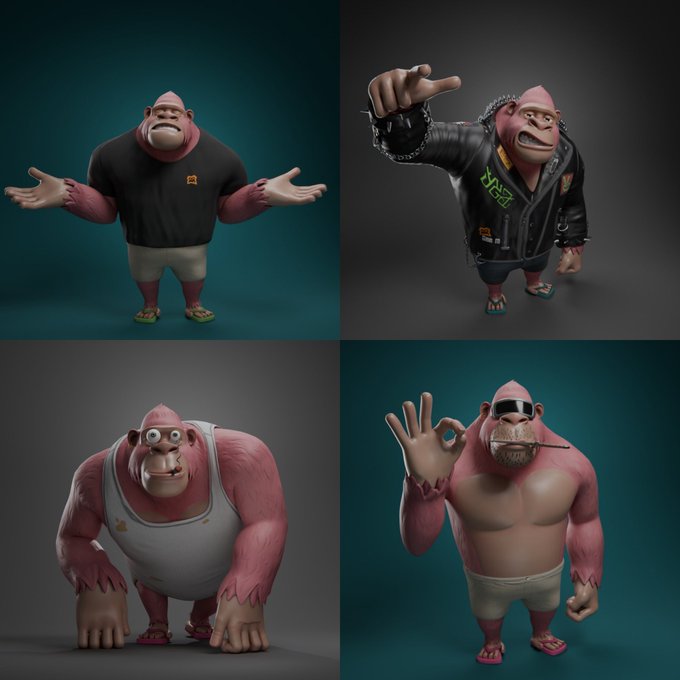 The image features four cartoon-style characters, each with a different pose or expression, all wearing shorts and t-shirts. The first character has his arms outstretched, while the second one has his arms crossed over his chest. The third character is holding up a sign that says "Geez On Ape", indicating he's part of an online community or group. The fourth character is wearing flip flops, suggesting a casual and relaxed atmosphere. These characters are all set against a blue background, which contrasts with their colorful attire and adds to the overall visual appeal of the image.