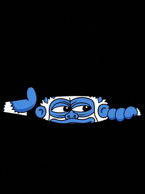 Illustration of a blue cartoon monkey character peeking out from a torn paper edge against a black background, with one hand giving a thumbs up.
