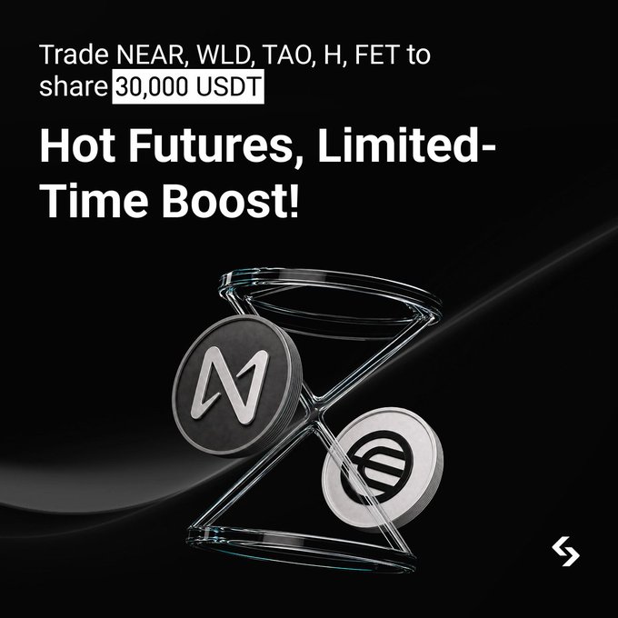 The image shows a pair of glass hourglasses against a black background with the text "Trade Near, Wild, Tao, H. FETto share 30,000 USDT in airdrops!". It appears that a post promoting these coin offerings is being displayed on a website or platform related to cryptocurrency trading and investing.
