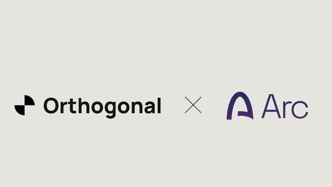 Logo collaboration graphic showing the 'Orthogonal' logo next to an 'x' and the 'Arc' logo with a stylized purple 'A'.