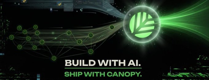"Build with AI! Ship with canopy!" written in bold green letters.