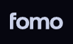 A simple graphic displays the word 'fomo' in lowercase white letters on a dark navy blue background.