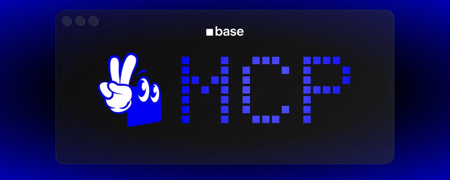 The image features a logo for a company named "Base" that uses a blue block with a cartoon character holding up two peace signs, symbolizing unity or harmony. The text below the logo reads "Base", indicating the name of the company. The image also contains some information about the company's new feature called "BaseApp". This feature allows users to create and manage AI agents on their accounts, enabling them to interact directly with Base's systems for on-chain transactions.