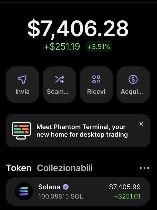 The image features a cell phone with a screen displaying a crypto trading app, which is open to an update about a coin called "SOL". The main content of the screen shows that the user has $71 worth of SOL, and they're in charge of buying or selling the coin for 100 SOL by the end of the year. The app also provides information on the past trades made with the coin. The rest of the image focuses on the content and layout of the trading app rather than displaying any visuals.