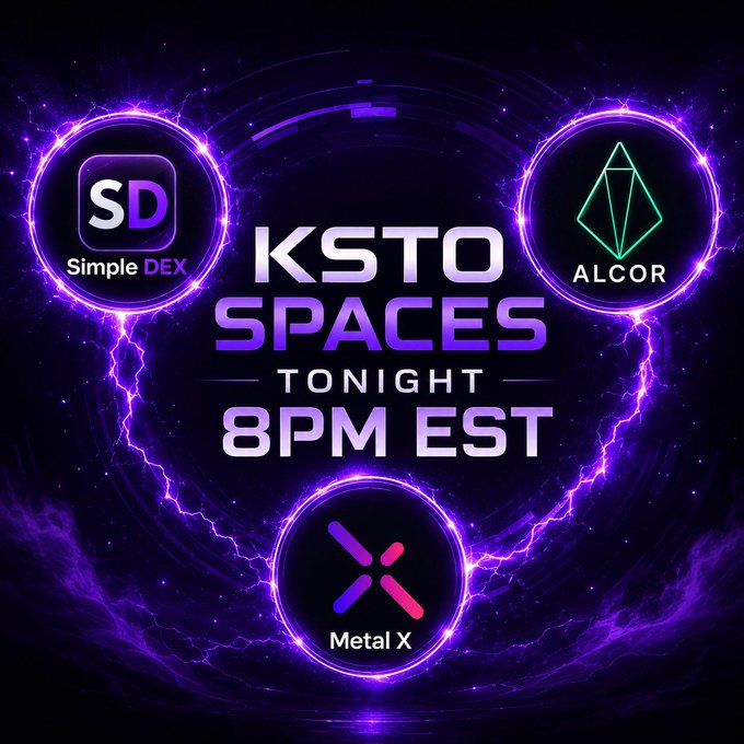 The image features a purple background with three circles, each containing a different logo related to the X Spaces event happening that night. The first circle contains an "S" for Simple Decks, the second circle has a green triangle representing Alchemy, and the third circle is filled with lightning bolts symbolizing Metal X. The text in the image reads: "Reminder: Join us tonight at 8pm Est for our X Spaces!!! Set your alarm clock and see you there!!!".