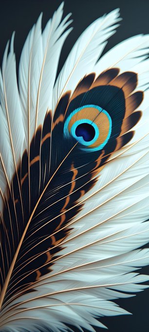 The image features a close-up view of a large feather with a mix of white and black colors. The feather has a long, thin shape that extends from the top left corner towards the bottom right corner of the frame. The background appears to be a dark color, which contrasts nicely with the feather's vibrant colors. The image also contains text elements such as "@useTria", "@TheARCTERMINAL", and "@quipnetwork TGIF". These elements are likely related to the post or article that this image is part of.