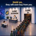 A small, low-resolution image shows a merchandise booth with a sign reading 'Hold on, they will soon buy from you.' and two 'LUNIC 100006' signs displayed.